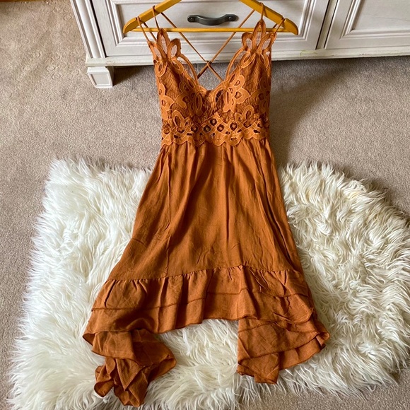 New Mustard Orange Tiered Western Boho Dress - Picture 5 of 5